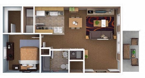 1 bedroom floor plan at Canterbury House apartments in Warsaw, IN